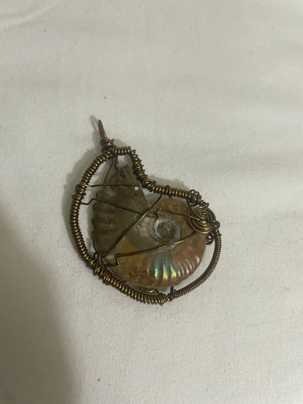 Wire Wrapped Ammonite Fossil Pendant Handmade Spiral Shell Crystal Necklace Char